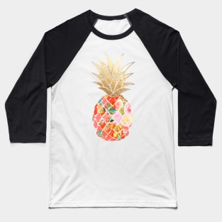 Aloha pineapple, coral orange + faux gold Baseball T-Shirt